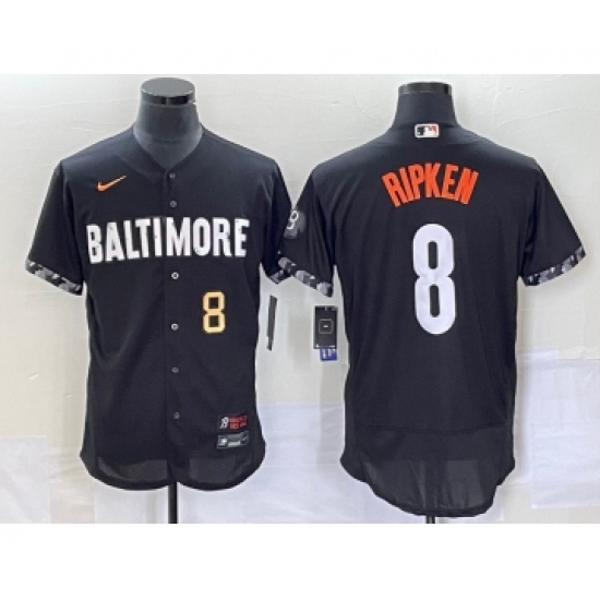 Men's Baltimore Orioles #8 Cal Ripken Jr Number Black 2023 City Connect Flex Base Stitched Jersey 2 - Ujersey