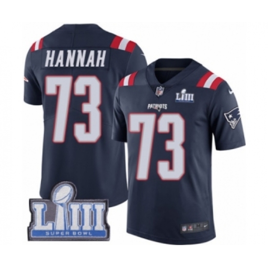 Men's Nike New England Patriots #73 John Hannah Limited Navy Blue Rush Vapor Untouchable Super Bowl LIII Bound NFL Jersey - Ujersey