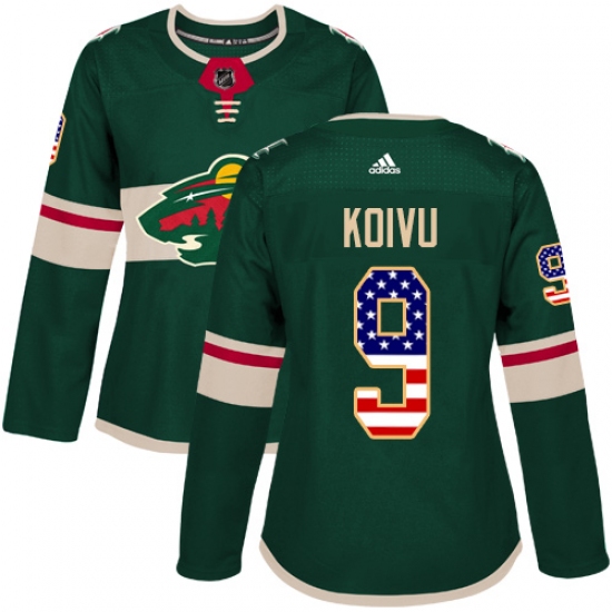 Women's Adidas Minnesota Wild #9 Mikko Koivu Authentic Green USA Flag Fashion NHL Jersey - Ujersey