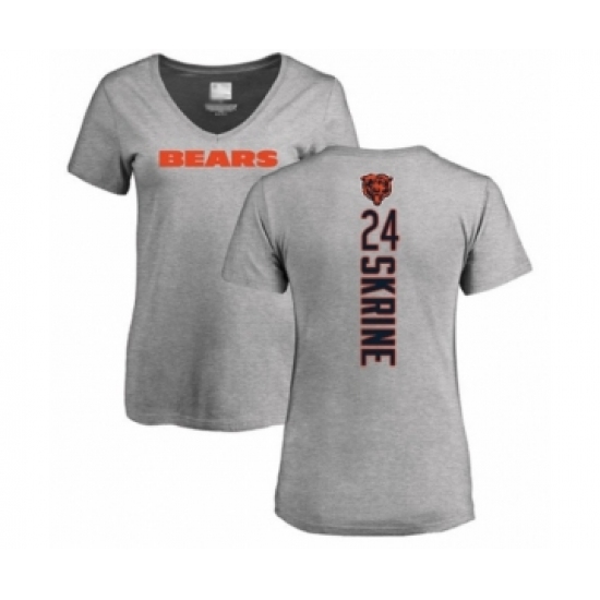 Football Women's Chicago Bears #24 Buster Skrine Ash Backer V-Neck T-Shirt - Ujersey