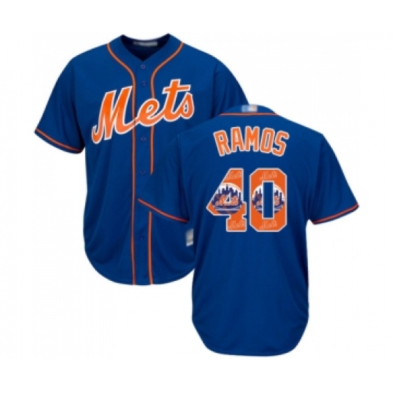 Men's New York Mets #40 Wilson Ramos Authentic Royal Blue Team Logo Fashion Cool Base Baseball Jersey - Ujersey