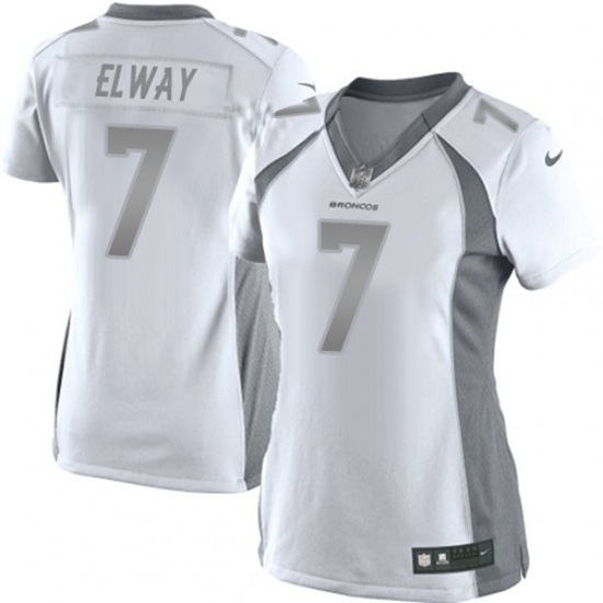 Women's Nike Denver Broncos #7 John Elway Limited White Platinum NFL Jersey - Ujersey