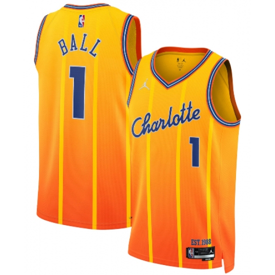Men's Charlotte Hornets #1 LaMelo Ball Gold 2025-26 City Edition Swingman Stitched Jersey - Ujersey