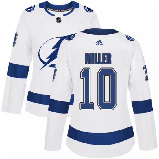 Women's Adidas Tampa Bay Lightning #10 J.T. Miller Authentic White Away NHL Jersey - Ujersey