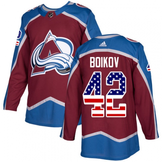 Men's Adidas Colorado Avalanche #42 Sergei Boikov Authentic Burgundy Red USA Flag Fashion NHL Jersey - Ujersey