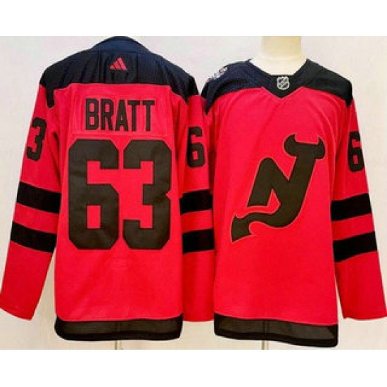 Men's New Jersey Devils #63 Jesper Bratt Red 2024 Stadium Series Authentic Jersey - Ujersey