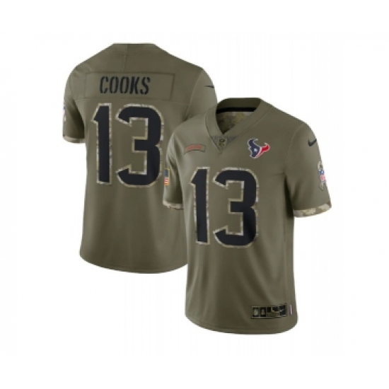 Men's Houston Texans #13 Brandin Cooks 2022 Olive Salute To Service Limited Stitched Jersey - Ujersey