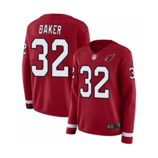 Women's Arizona Cardinals #32 Budda Baker Limited Red Therma Long Sleeve Football Jersey - Ujersey