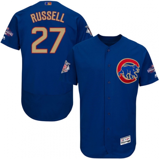 Men's Majestic Chicago Cubs #27 Addison Russell Authentic Royal Blue 2017 Gold Champion Flex Base MLB Jersey - Ujersey