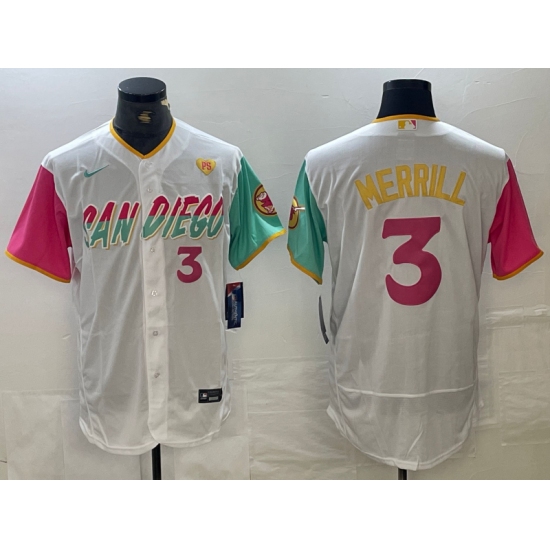 Men's San Diego Padres #3 Jackson Merrill Number White Heart 2024 City Connect Flex Base Stitched Jersey - Ujersey