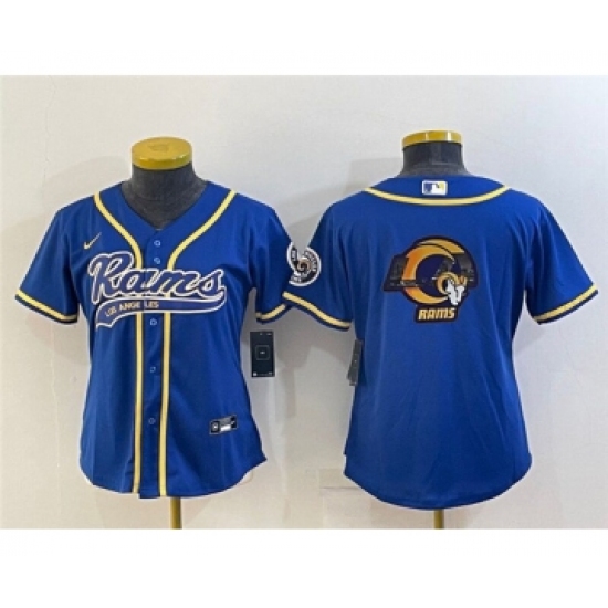 Women's Los Angeles Rams Royal Team Big Logo With Patch Cool Base Stitched Baseball Jersey(Run Small) - Ujersey
