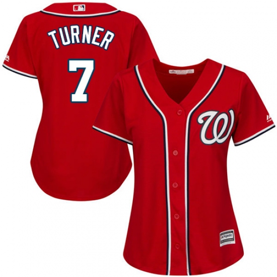 Women's Majestic Washington Nationals #7 Trea Turner Authentic Red Alternate 1 Cool Base MLB Jersey - Ujersey