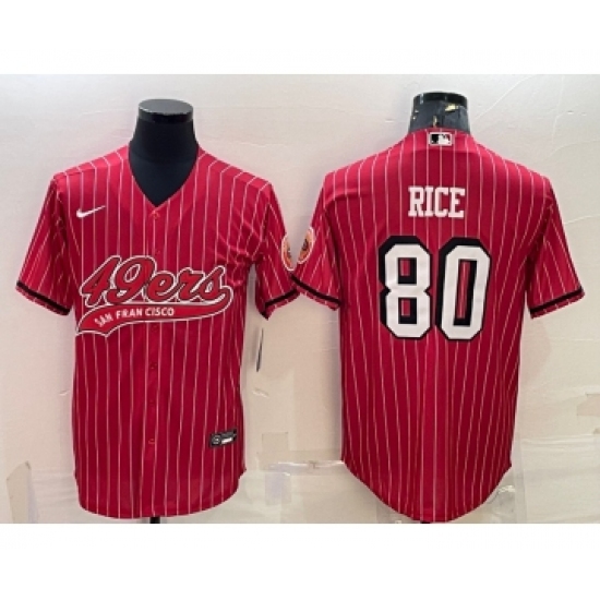 Men's San Francisco 49ers #80 Jerry Rice Red Pinstripe Color Rush With Patch Cool Base Stitched Baseball Jersey - Ujersey