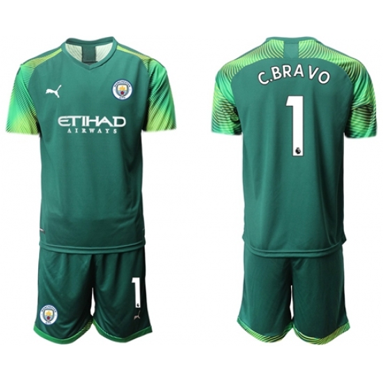 Manchester City #1 C.Bravo Army Green Goalkeeper Soccer Club Jersey