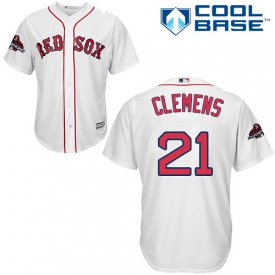 Youth Majestic Boston Red Sox #21 Roger Clemens Authentic White Home Cool Base 2018 World Series Champions MLB Jersey - Ujersey