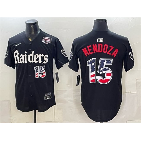 Men's Las Vegas Raiders #15 Fernando Mendoza Black USA 250 Fourth of July 'Gothic Sin City Shadows Edition' Vapor Limited Stitched Baseball Jersey - Ujersey