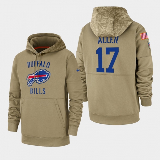 Men's Buffalo Bills #17 Josh Allen 2019 Salute to Service Sideline Therma Pullover Hoodie - Tan - Ujersey NHL
