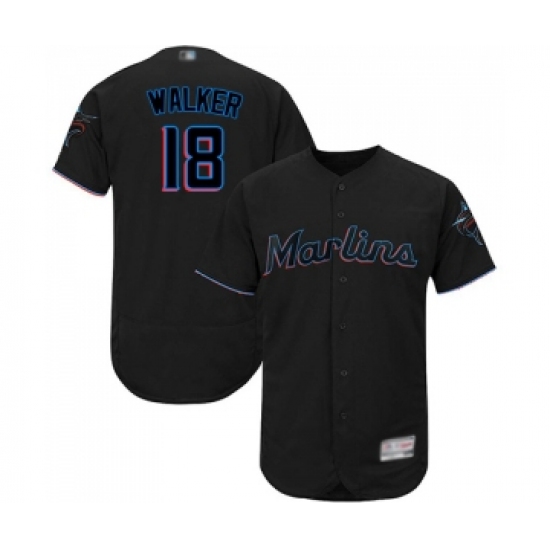 Men's Miami Marlins #18 Neil Walker Black Alternate Flex Base Authentic Collection Baseball Jersey - Ujersey