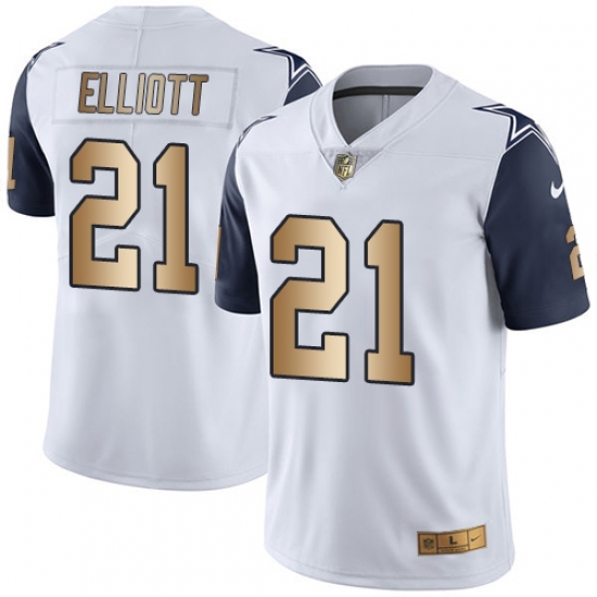 Youth Nike Dallas Cowboys #21 Ezekiel Elliott Limited White/Gold Rush NFL Jersey - Ujersey