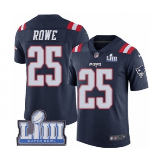 Youth Nike New England Patriots #25 Eric Rowe Limited Navy Blue Rush Vapor Untouchable Super Bowl LIII Bound NFL Jersey - Ujersey