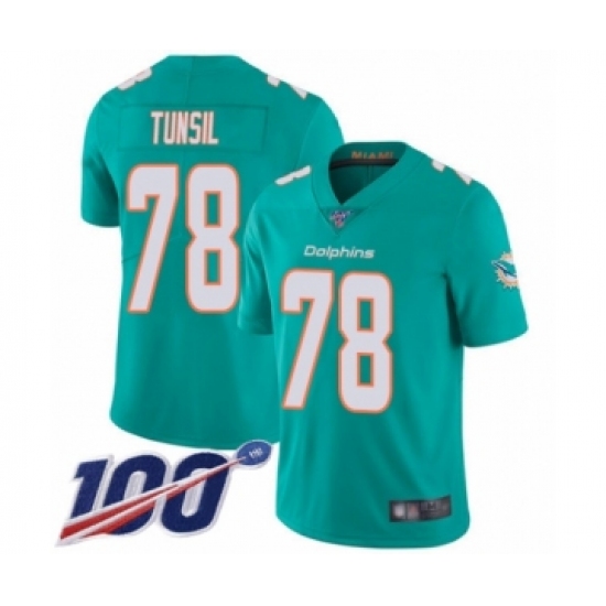 Men's Miami Dolphins #78 Laremy Tunsil Aqua Green Team Color Vapor Untouchable Limited Player 100th Season Football Jersey - Ujersey