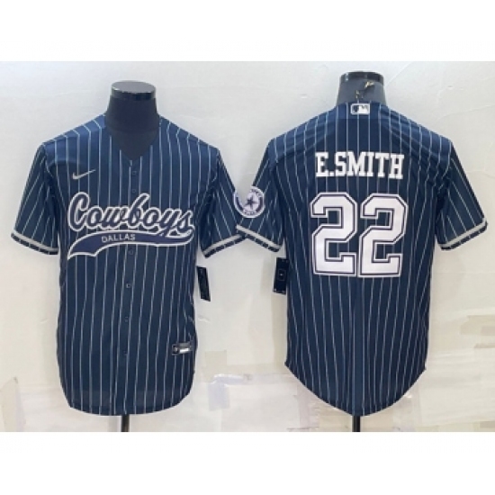 Men's Dallas Cowboys #22 Emmitt Smith Navy With Patch Cool Base Stitched Baseball Jersey - Ujersey