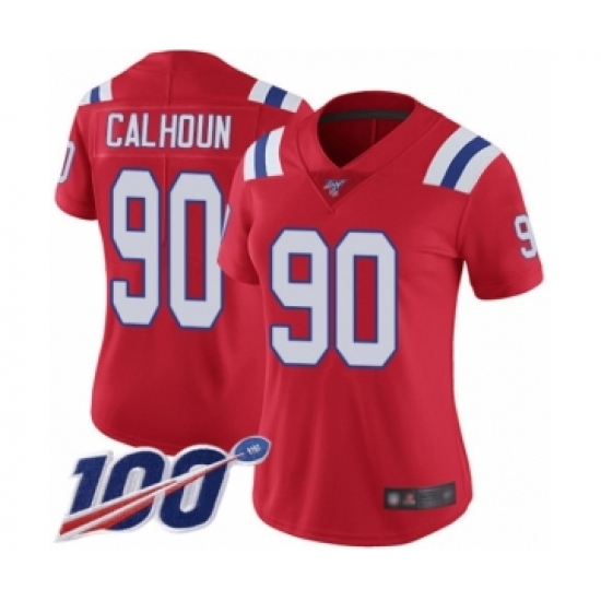 Women's New England Patriots #90 Shilique Calhoun Red Alternate Vapor Untouchable Limited Player 100th Season Football Jersey - Ujersey