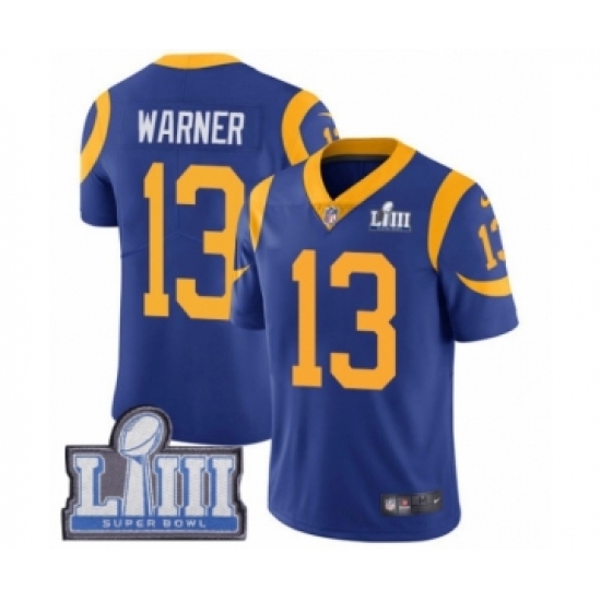 Men's Nike Los Angeles Rams #13 Kurt Warner Royal Blue Alternate Vapor Untouchable Limited Player Super Bowl LIII Bound NFL Jersey - Ujersey