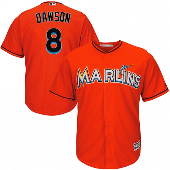 Youth Majestic Miami Marlins #8 Andre Dawson Authentic Orange Alternate 1 Cool Base MLB Jersey - Ujersey