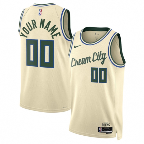 Men's Milwaukee Bucks Active Player Custom Cream 2025-26 City Edition Swingman Stitched Basketball Jersey - Ujersey