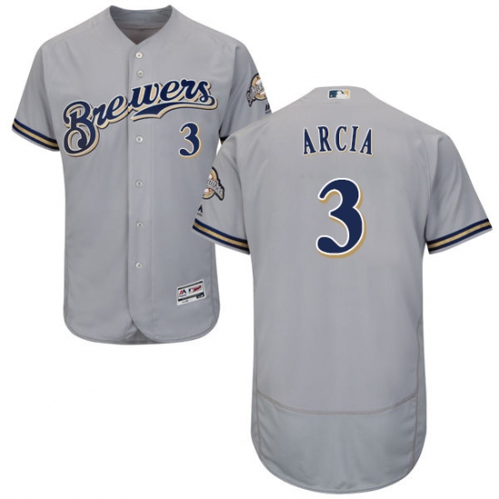 Men's Majestic Milwaukee Brewers #3 Orlando Arcia Grey Flexbase Authentic Collection MLB Jersey - Ujersey