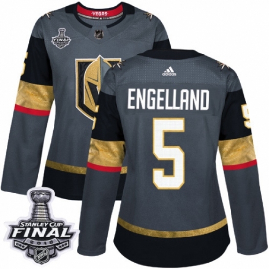Women's Adidas Vegas Golden Knights #5 Deryk Engelland Authentic Gray Home 2018 Stanley Cup Final NHL Jersey - Ujersey