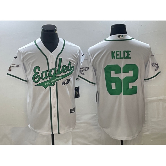 Men's Nike Philadelphia Eagles #62 Jason Kelce White Cool Base Stitched Baseball Jersey - Ujersey
