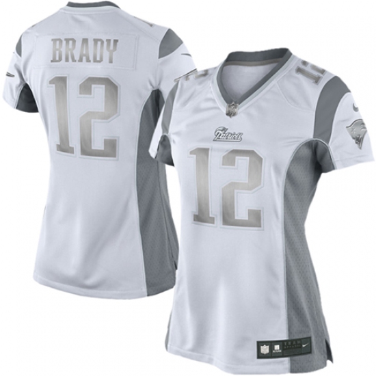 Women's Nike New England Patriots #12 Tom Brady Limited White Platinum NFL Jersey - Ujersey