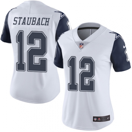 Women's Nike Dallas Cowboys #12 Roger Staubach Limited White Rush Vapor Untouchable NFL Jersey - Ujersey