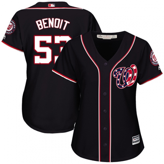 Women's Majestic Washington Nationals #53 Joaquin Benoit Replica Navy Blue Alternate 2 Cool Base MLB Jersey - Ujersey