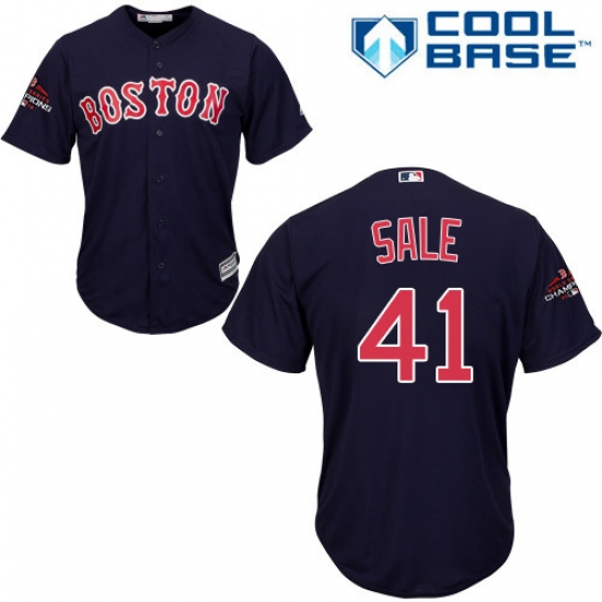 Youth Majestic Boston Red Sox #41 Chris Sale Authentic Navy Blue Alternate Road Cool Base 2018 World Series Champions MLB Jersey - Ujersey