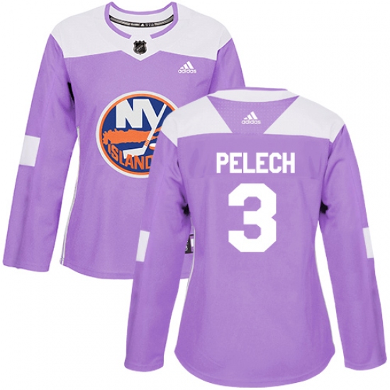 Women's Adidas New York Islanders #3 Adam Pelech Authentic Purple Fights Cancer Practice NHL Jersey - Ujersey