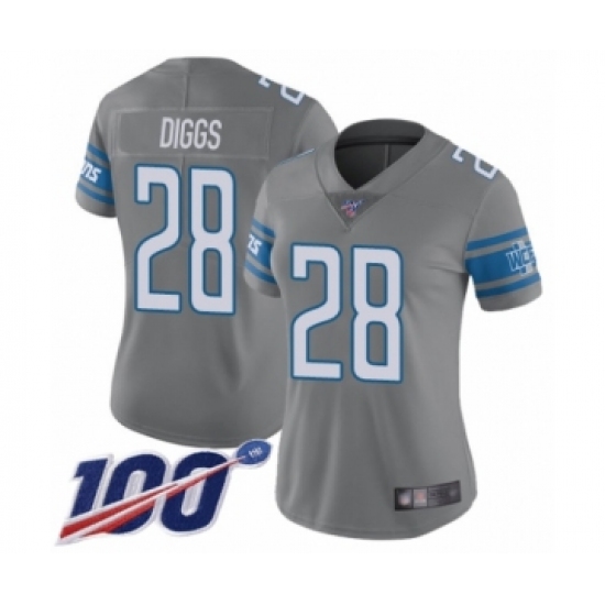 Women's Detroit Lions #28 Quandre Diggs Limited Steel Rush Vapor Untouchable 100th Season Football Jersey - Ujersey