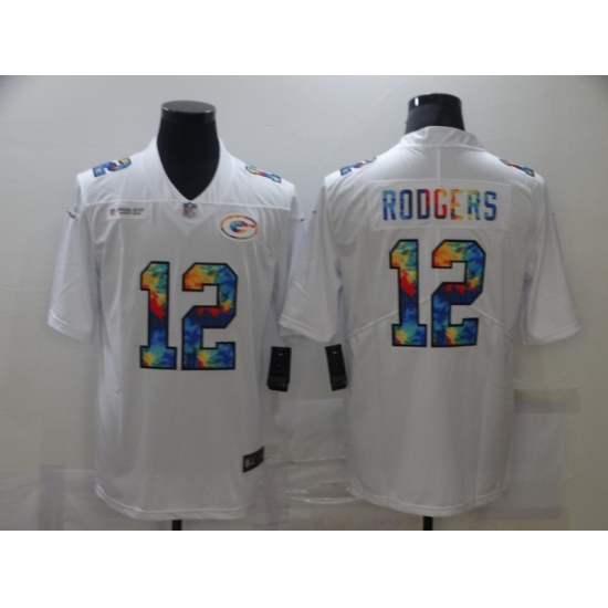 Men's Green Bay Packers #12 Aaron Rodgers White Rainbow Version Nike Limited Jersey - Ujersey
