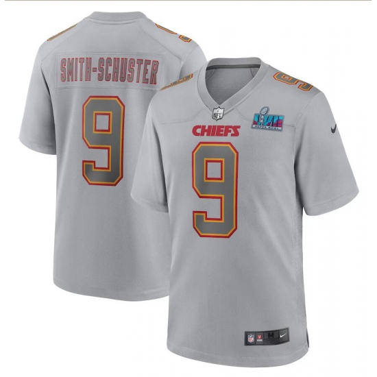 Men's Kansas City Chiefs #9 JuJu Smith-Schuster Gray Super Bowl LVII Patch Atmosphere Fashion Stitched Game Jerseys - Ujersey