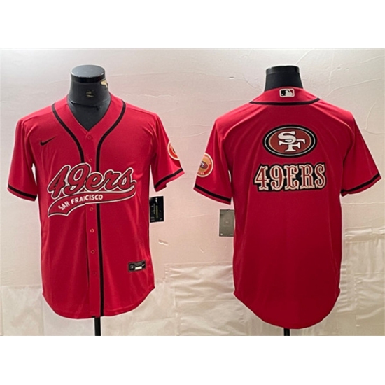 Men's San Francisco 49ers Red Team Big Logo With Cool Base Stitched Baseball Jersey - Ujersey