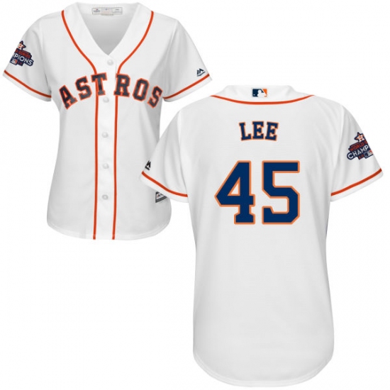 Women's Majestic Houston Astros #45 Carlos Lee Authentic White Home 2017 World Series Champions Cool Base MLB Jersey - Ujersey