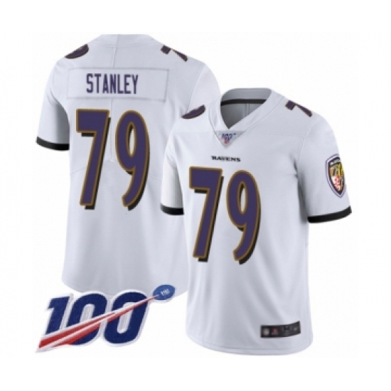 Men's Baltimore Ravens #79 Ronnie Stanley White Vapor Untouchable Limited Player 100th Season Football Jersey - Ujersey