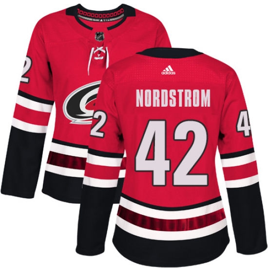 Women's Adidas Carolina Hurricanes #42 Joakim Nordstrom Authentic Red Home NHL Jersey - Ujersey