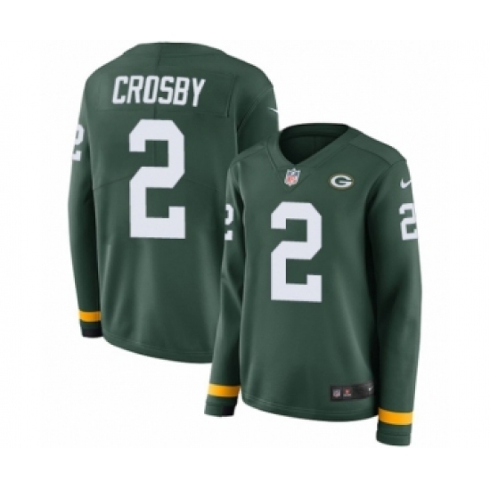 Women's Nike Green Bay Packers #2 Mason Crosby Limited Green Therma Long Sleeve NFL Jersey - Ujersey