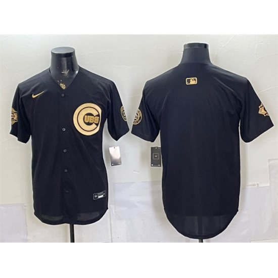 Men's Chicago Cubs Blank Black Gold 150th Anniversary Stitched Baseball Jersey - Ujersey