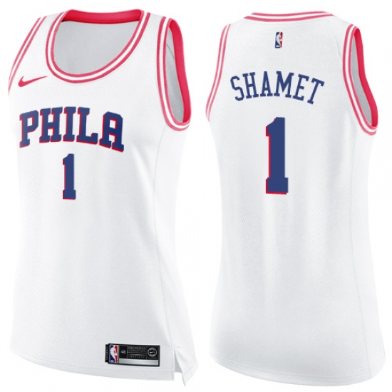 Women's Nike Philadelphia 76ers #1 Landry Shamet Swingman White Pink Fashion NBA Jersey - Ujersey
