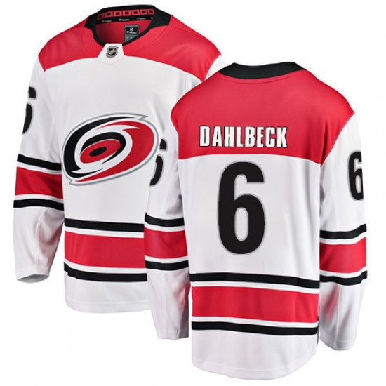 Men's Carolina Hurricanes #6 Klas Dahlbeck Fanatics Branded White Away Breakaway NHL Jersey - Ujersey