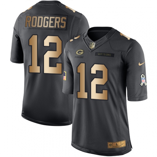 Youth Nike Green Bay Packers #12 Aaron Rodgers Limited Black/Gold Salute to Service NFL Jersey - Ujersey